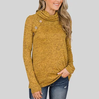 

Plus Size 3XL Autumn Fashion Loose Pile Collar Button Sweatshirt Women Casual Solid Plain Long Sleeve Pullover No Hoodies