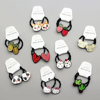 

A pair Cute baby hair ring animal fruit small head rope rubber band elastic hair band acrylic children hair accessories headwear