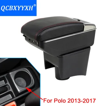 

For VW Polo 2013-2017 Car-Styling ABS With PU Car Armrest Central Store Content Storage Box With Cup Holder Ashtray Accessories