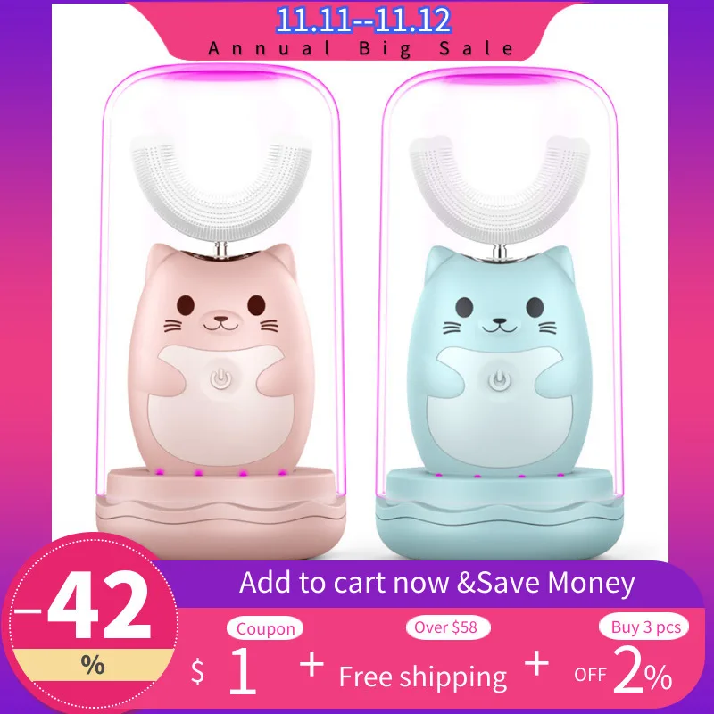 New Kids Sonic 360 Degree Automatic Electric Toothbrush Rechargeable Cartoon Cute Animal Child Ultrasonic Toothbrush Electric