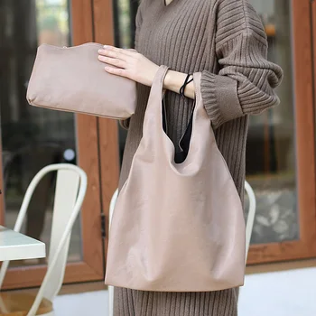 

Soft Pu Leather Shopping Bag Ladies Casual Shoulder Bag Solid Color Wild Tote Large Capacity Women's Handbag Composite Bag Tote