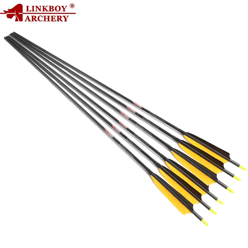 Tiro com Arco Flechas de Carbono Palhetas para o Composto Arco de Caça Linkboy Puro 600 Id6.2mm 5 Polegada Plástico Tradicional 12pcs Spine340 400 500 20 Arco e flecha