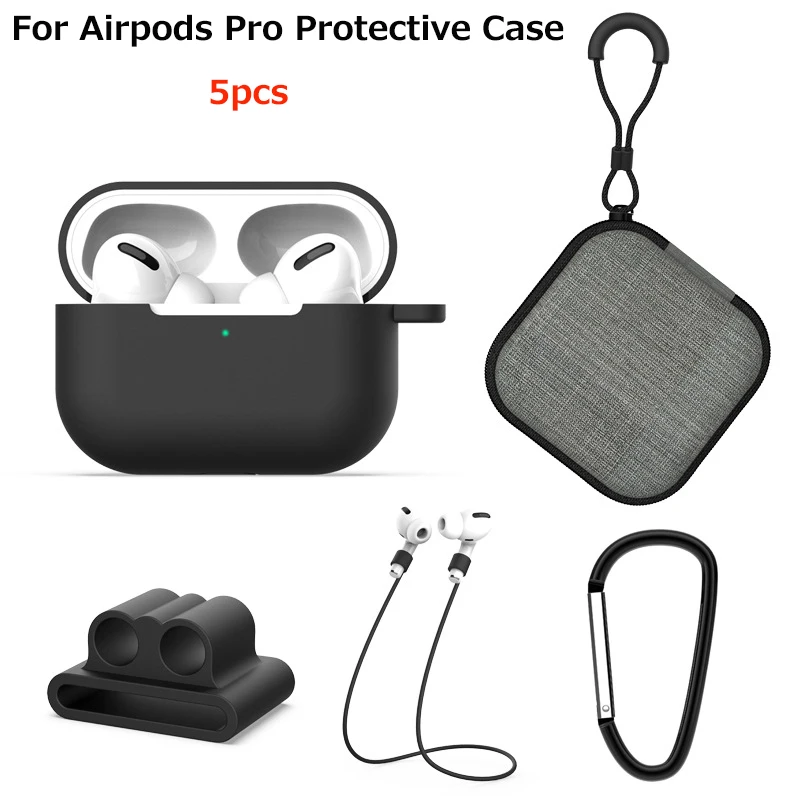 Black JINSERTA, мягкий силиконовый чехол, набор для Airpods Pro, анти-потеря, веревка, держатель на запястье для Airpods Pro, зарядная коробка, Прямая поставка - Цвет: Black
