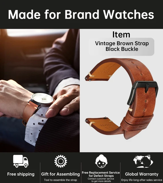 MAIKES Handmade Watchband Butterfly Buckle Vegetable Tanned Cow Leather Made In Italy Quick Release Bracelet Band Watch Strap Brown B Buckle