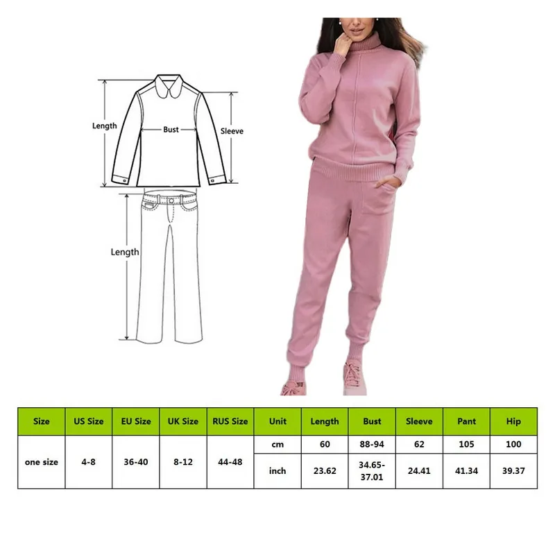 Najtaniej SFIT jesień zimowy dres z dzianiny bluzy z golfem kobiety garnitur odzież 2 sztuka zestaw dzianiny Pant kobieta strój sportowy