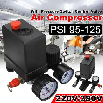

New 240V/380V AC Regulator Heavy Duty Air Compressor Pump Pressure Control Switch Air Pump Control Valve 7.25-125 PSI with Gauge