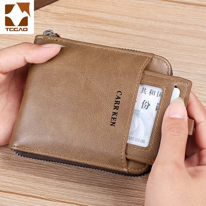 Men's wallet made of leather Wax oil skin purse for men Coin Purse Short  Male Card Holder Wallets Zipper Around Money Bag 2022