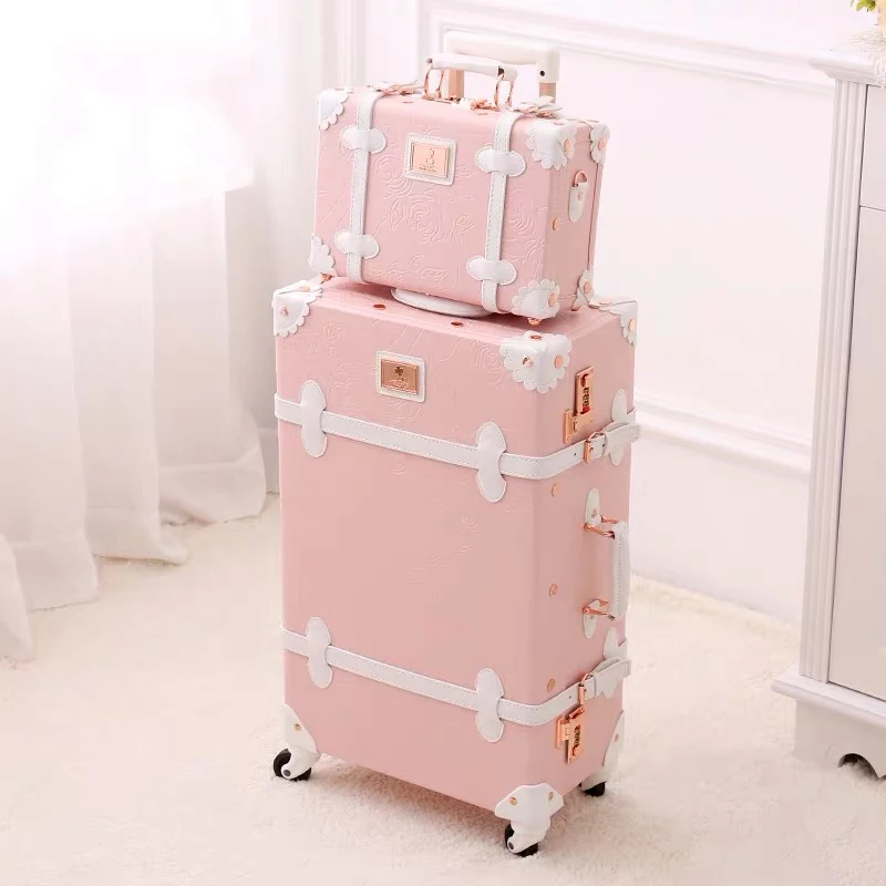 Ретро чемодан на колесиках, набор женских сумок, дорожная сумка на колесиках, универсальная сумка на колесиках, модная коробка, розовый, голубой, розовый