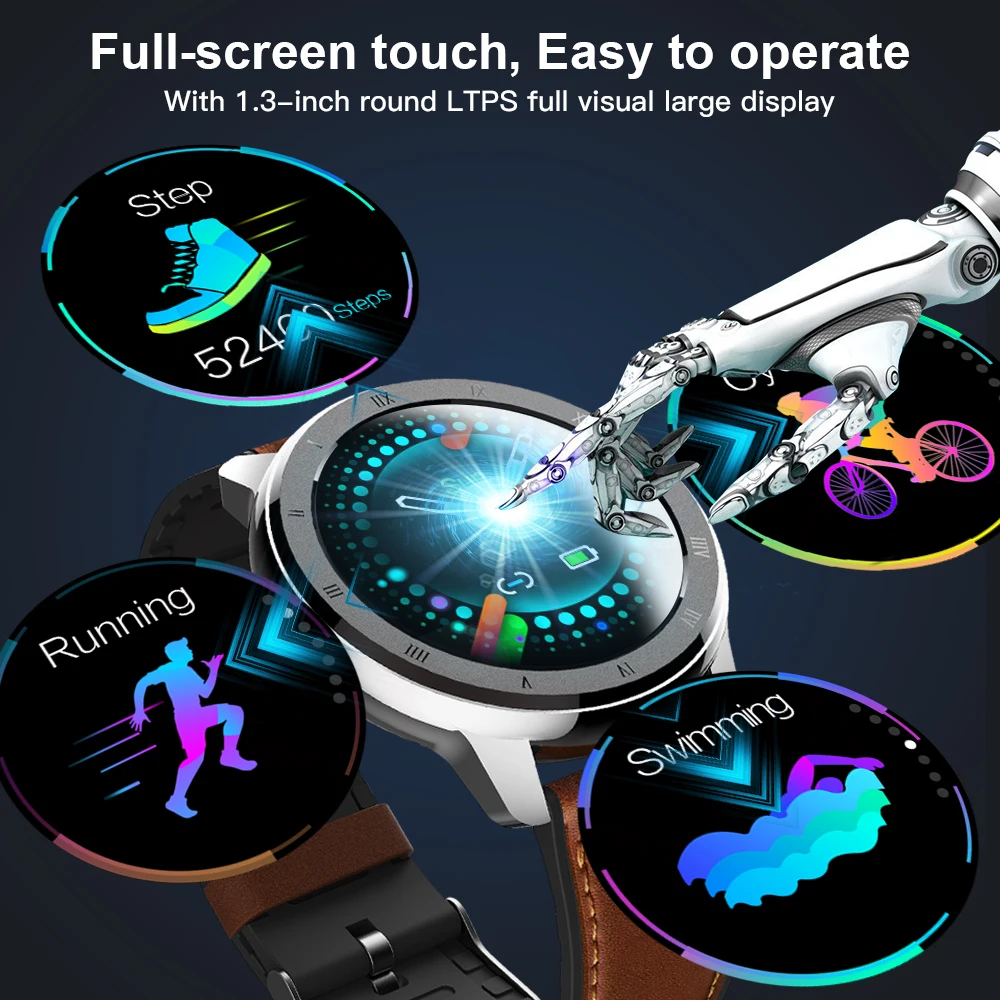 LEMFO ELF2 PPG+ ECG Smart Watch 1.3 Inch Full Round Touch Screen 360*360 HD Resolution Stainless Steel Case Strap For Men