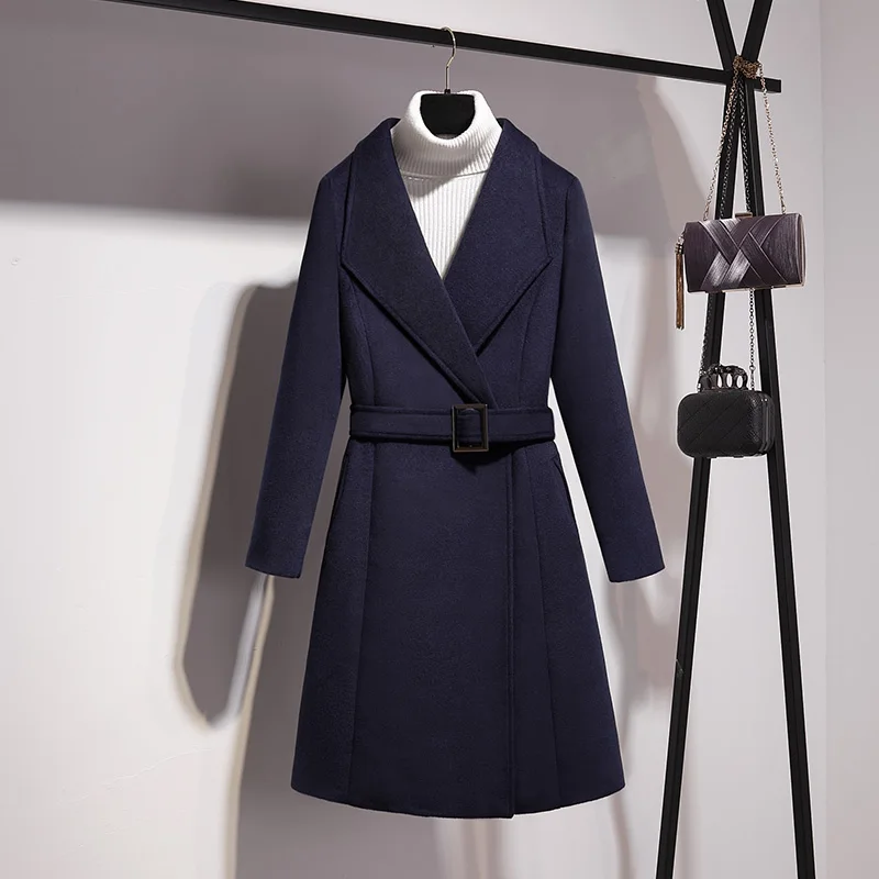 dark blue Тонкое шерстяное Женское пальто средней длины осень зима утолщенное шерстяное пальто s для женщин размера плюс теплое шерстяное пальто женское пальто - Цвет: dark blue
