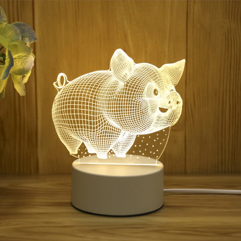 pig АКЛИ неоновая лампа стерео 3D ночная лампа настольная лампа прикроватная лампа светодиодная лампа день рождения праздник дети орнамент x1 - Испускаемый цвет: pig