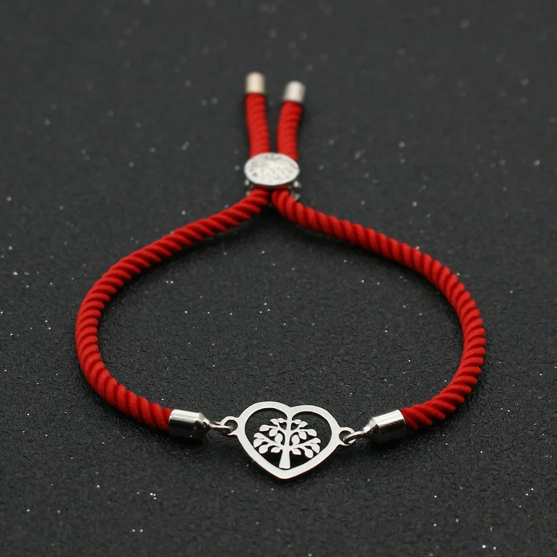 

Cute Bear Stainless Steel Heart Shape life Tree Charm Bracelet Lucky Red Rope Friendship Bracelets For Women Men Jewelry Gifts