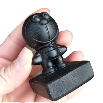 

1pc The movie cat statue hand carved crystal obsidian quartz stone Doraemon sculpture for decorative