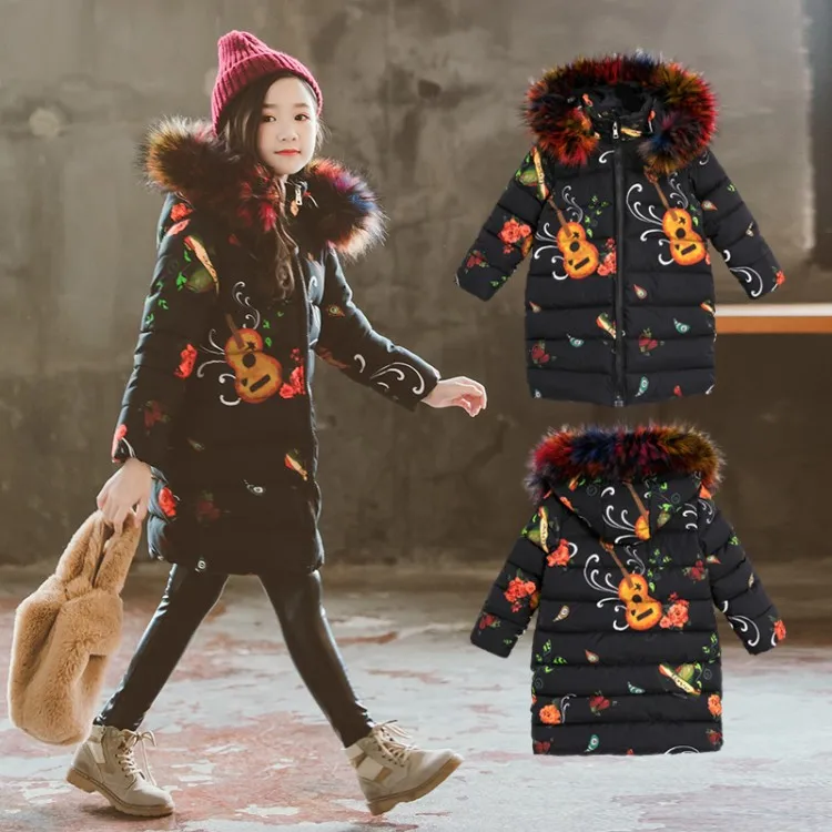 Модные детские куртки для девочек-подростков, русские зимние пальто, парки для девочек, меховая верхняя одежда с капюшоном, корейская детская одежда - Цвет: picture color