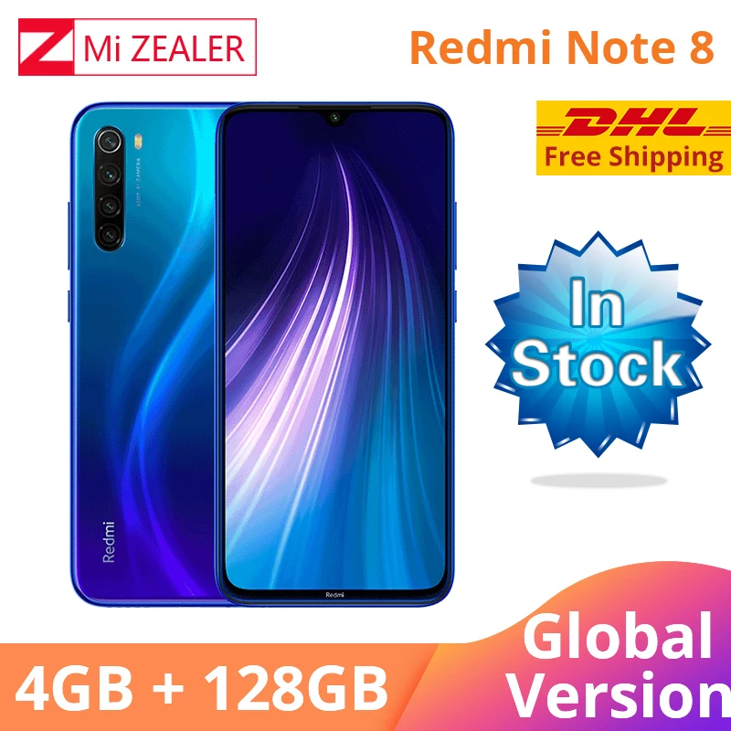 blue Xiaomi Redmi Note 8 с глобальной версией, 4 Гб ОЗУ, 128 Гб ПЗУ, Смартфон Snapdragon 665, 48мп, экран 6,3 дюйма, быстрое зарядное устройство для мобильного телефона - Color: blue