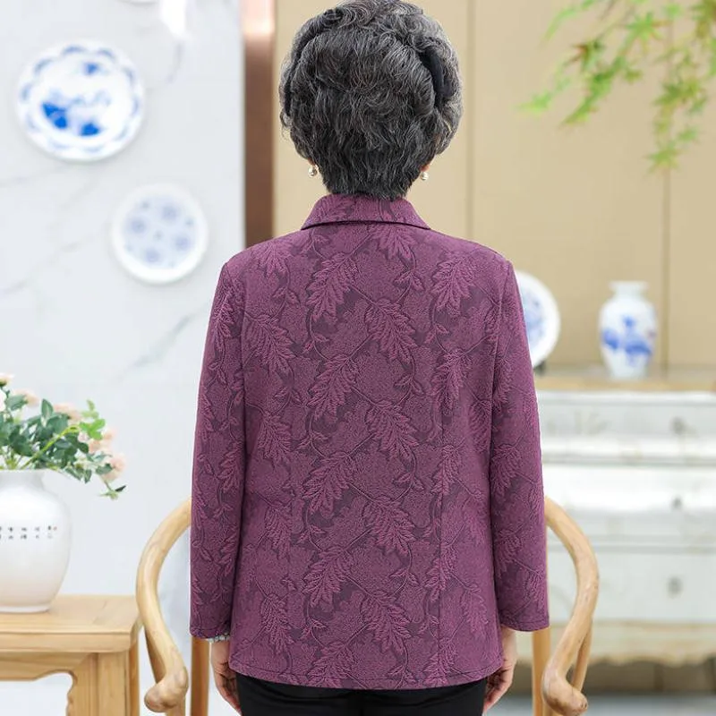 Old-age Autumn Female Tops 60-70 Years Old Mother Blouse Long Sleeve Printed Shirt Grandmother Spring Coat Cardigan Blouse 1485 4