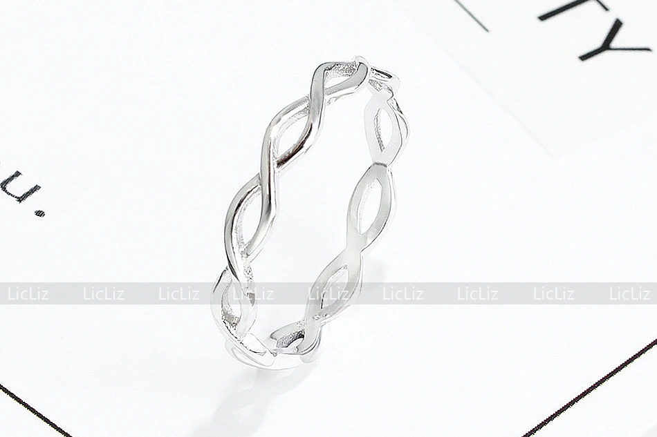 LicLiz 925 пробы серебро бесконечность кольца для Для женщин палец поворот судьбы стекируемые крест кольцо полые плетенные украшения LR0468
