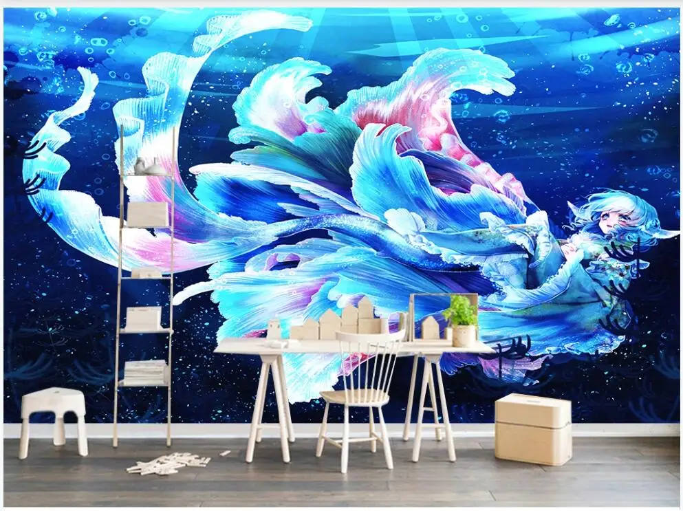 

Custom mural on the wall 3d wallpaper Cartoon fantasy flower mermaid background home decor photo wallpaper for living room