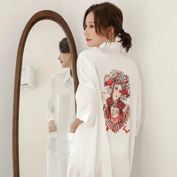 

Nightdress Satin Female Sleepwear Nightgown Home Clothing Casual Print Flower Summer New Bathrobe Gown Homewear White Negligee