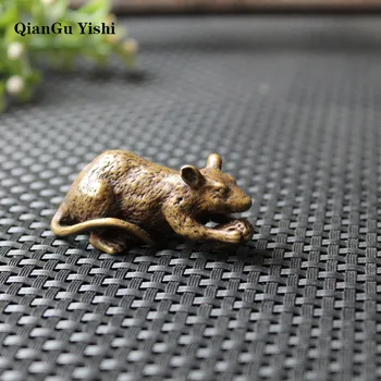 

Retro Copper Feng Shui Mouse Key Rings Hanging Jewelry Brass Rat tea pet Lucky Gift Fashion Men Car Keychains Desktop decoration