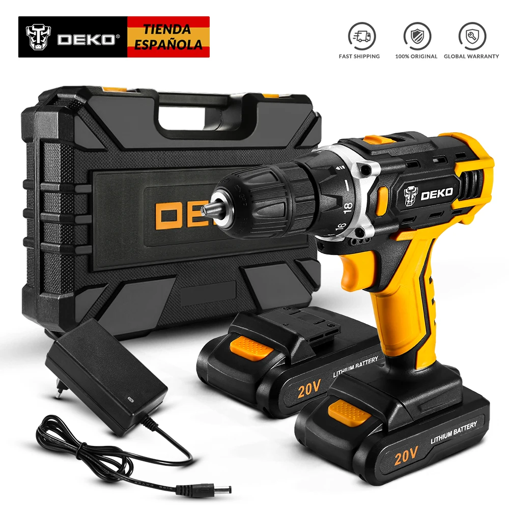 DEKO DKCD20FU 20V Taladro inalambrico pequeeno Bateria de Ion tio 3/8 дюйма DC Electronico|Электрические дрели| |