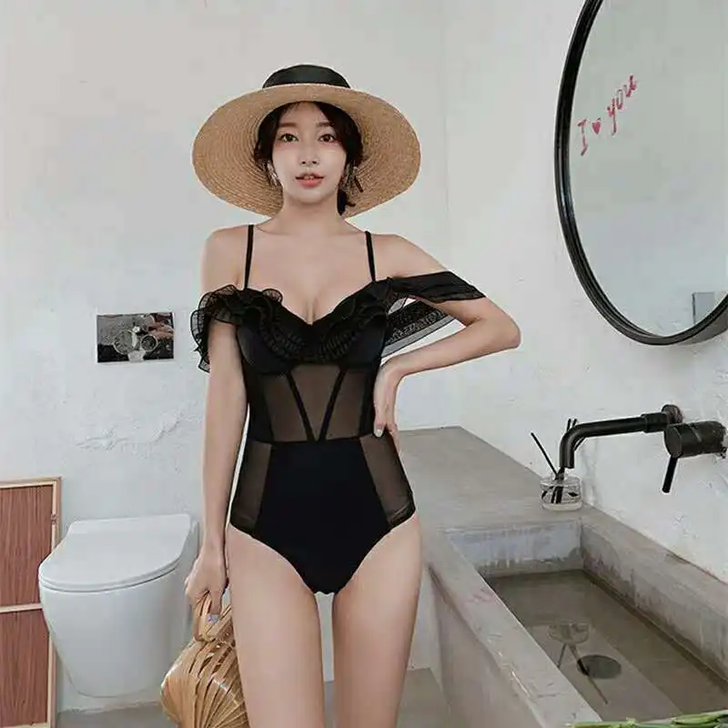 

Swimsuit Woman One Piece Trikini Swimsuits For Women 2020 Women's Sport Female Sexy Black Mesh Cover Stomach Push Up Super Fairy