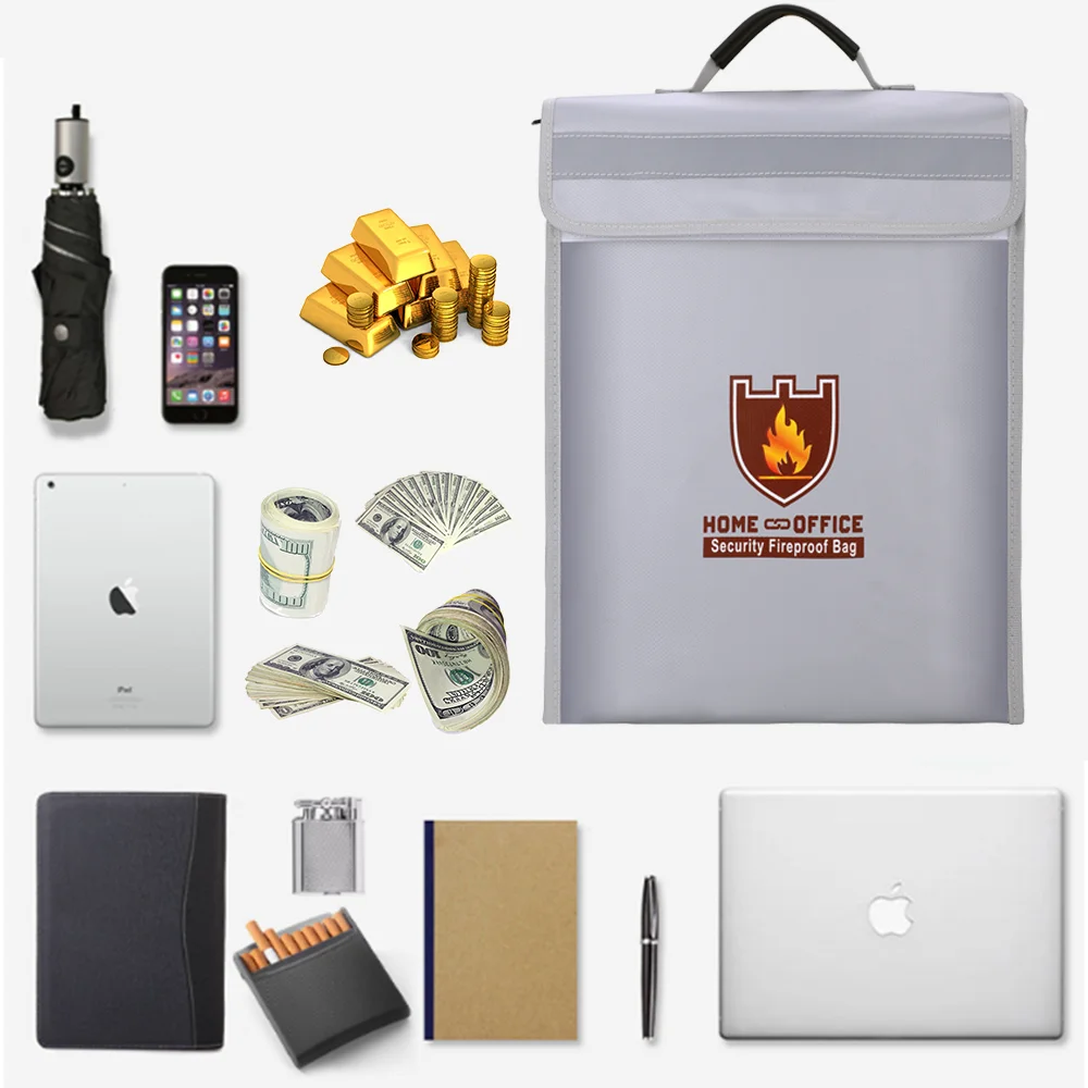 

Fireproof Waterproof Document Bag Holder Pouch Home Office Safe Bag File Folder Cash Bank Card Safe Storage