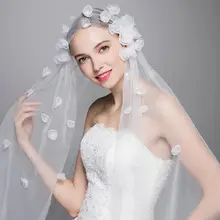 1,5x2 м Однослойная женская короткая свадебная вуаль из тюля с кончиком пальцев, ручная работа, 3D бабочка, цветок, лепестки, Геометрическая тонкая прозрачная Фата для невесты
