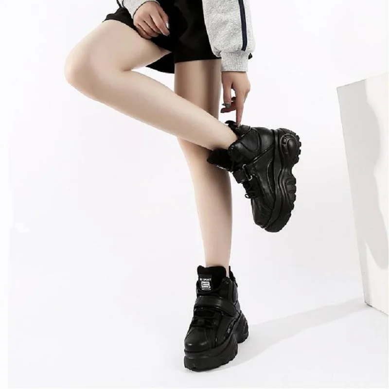 

Dropshipping Hot Sale Increase Woman Sneakers 7CM Autumn Fashion Winter Ladies Keep Warm Casual Booties Chunky Lace-up Sneakers