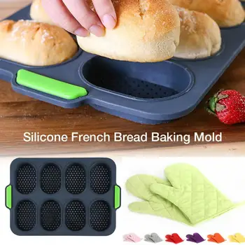 

2pc Non Stick Baking Mold Kitchen Supplies Cake Food Grade Silicone French Bread Mold Household Hamburger Molds Muffin Pan Tray