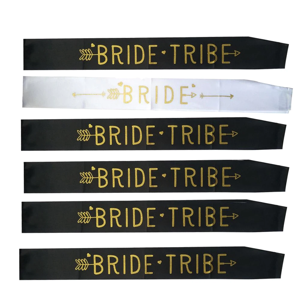 6/set White & Black Bride Tribe Sashes for Hen Bachelorette Party