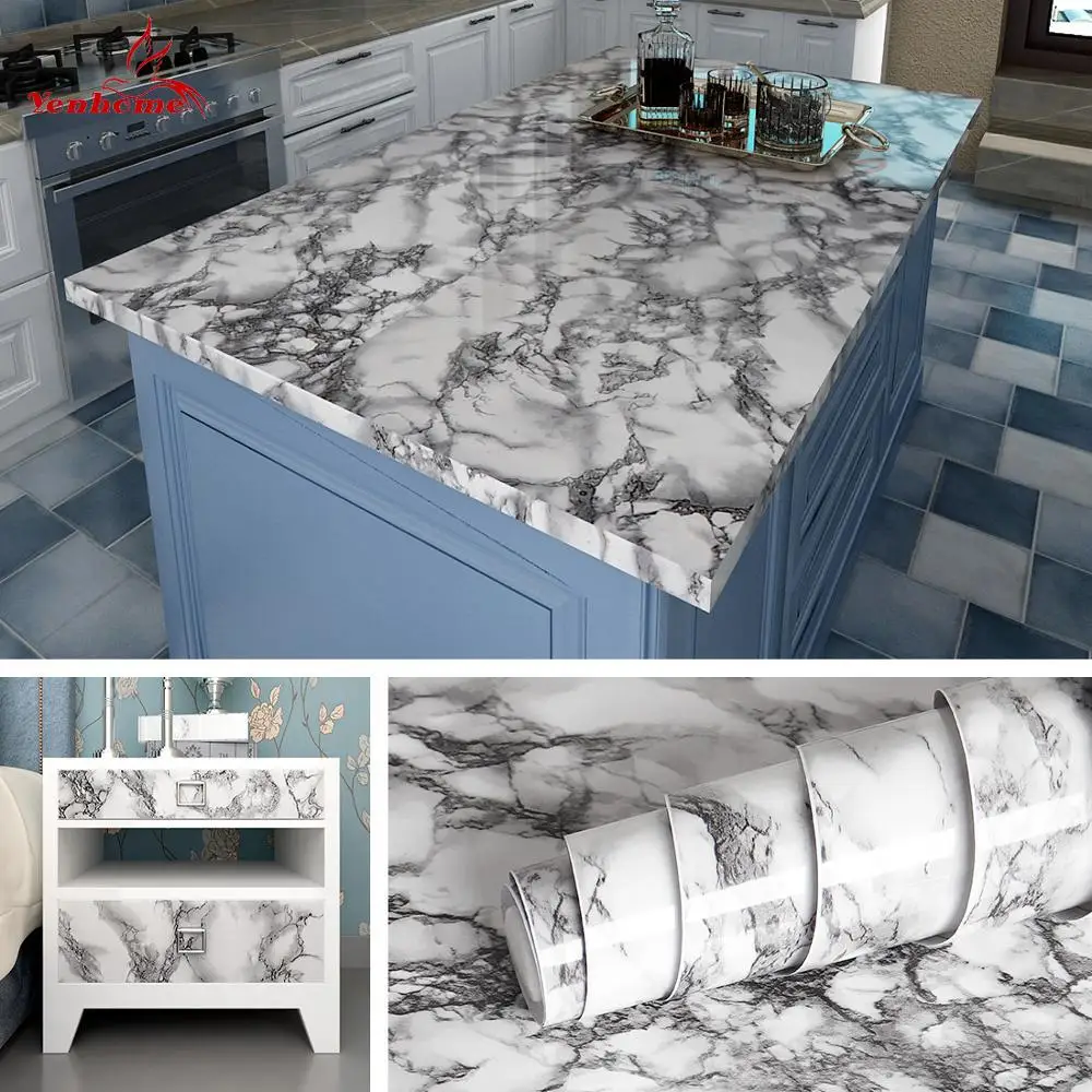 New Arrival Marble Wall Stickers Kitchen Oil-proof Self Adhesive Contact Wallpaper Countertop PVC Waterproof 30CM Width | Обустройство
