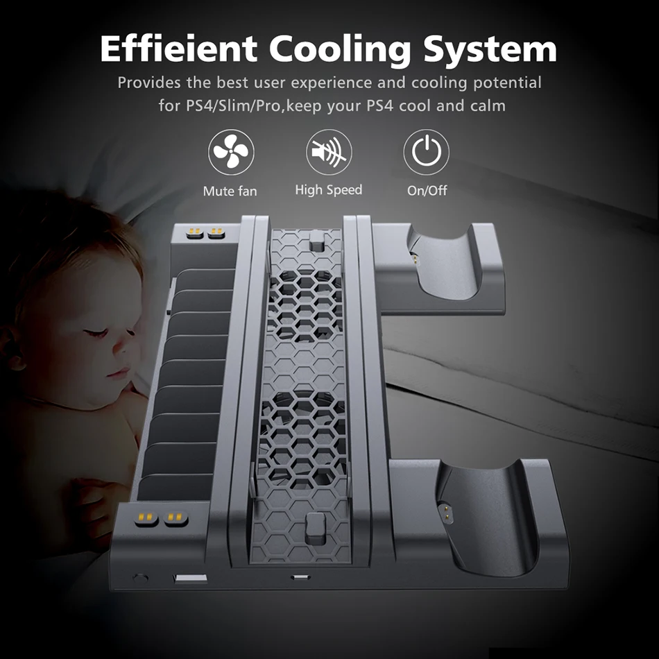  OIVO PS4/PS4 Slim/PS4 Pro Dual Controller Charger Console Vertical Cooling Stand Charging Station 4
