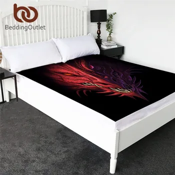 

BeddingOutlet Red Dragon Fitted Sheet Head of Angry Topper Sheets 3D Print Bedding Sheet Demon Game Bedlinen 1-Piece drap housse