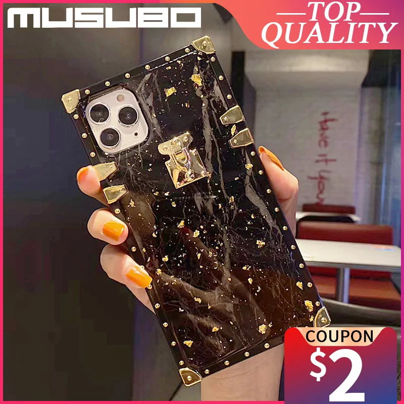 

Musubo Luxury Bling Gold Foil Marble Square Phone Case For iPhone 12 mini 11 Pro 7 8 Plus X XR XS Max Glitter Soft Cover Cases