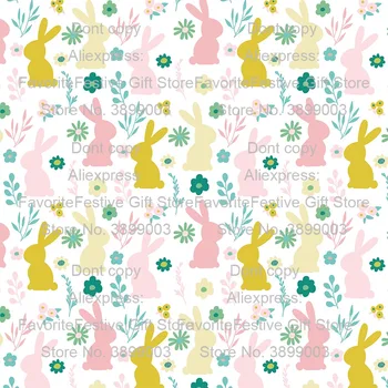 

Fabric With Cute Little Rabbit Print, easter pink blue baby clothing Handmade DIY Bag Garment Material