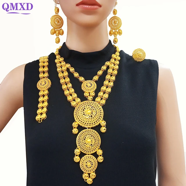 ANIID Indian Big Gold Color Jewelry Women Necklace Sets Dubai African Party  Bridal Wedding Gifts Arabic Necklace Jewelry Sets