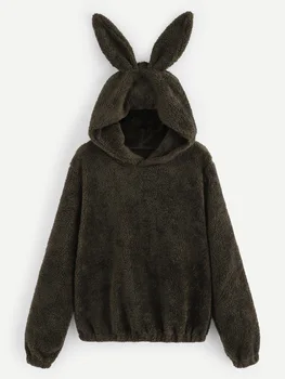 

Women's Cute Nap Rabbit Ear Large Size Hoodie Fleece Long Sleeve Spring Autumn Hooded Tops