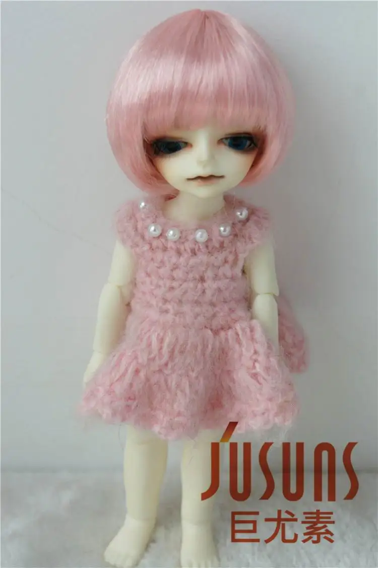 JD256 1/12 милые BJD синтетические мохеровые кукольные парики Размер 3-4 дюймов и 4-5 дюймов Короткие кукольные парики Популярные Кукольные волосы - Цвет: 4-5inch Pink SM65