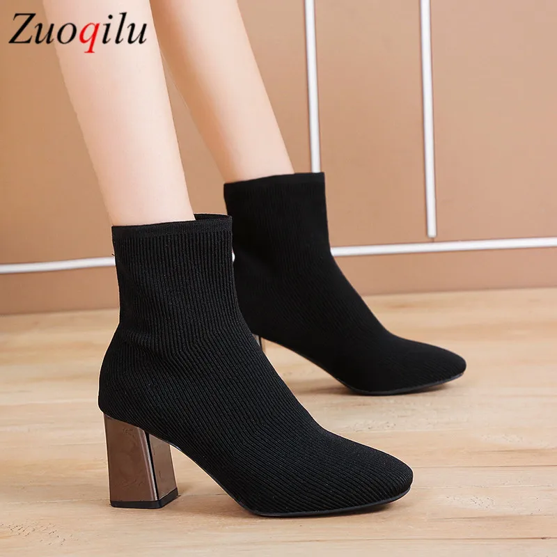 

Sexy Thick heel women boots socks autumn women shoes ankle boots ladies square heels shoes boots female