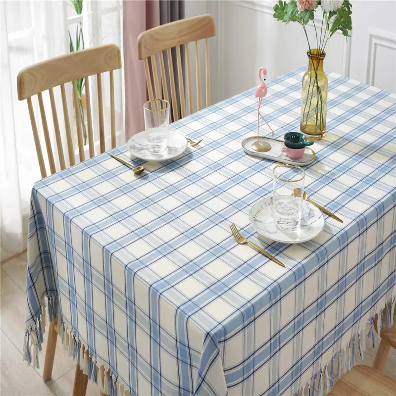 4-color striped plaid cotton linen art table cloth home tablecloth hand-woven tassan rectangular tea table cloth