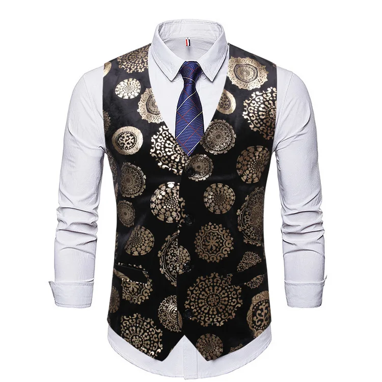 

Men's Vest Vest Bronzing Printing Fashion Cardigan Men's Casual V-neck Single-breasted Suit Vest