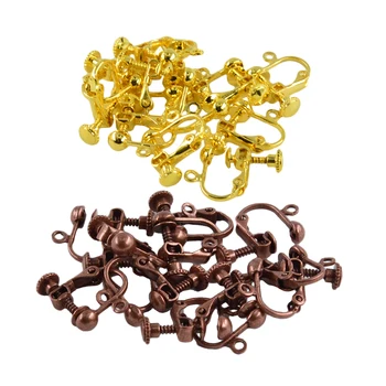 

12 Pairs Antique Brass Gold Clip on Screw Back Non-Pierced Earring Findings with Open Loop 17x14mm 5/8" X 4/8"