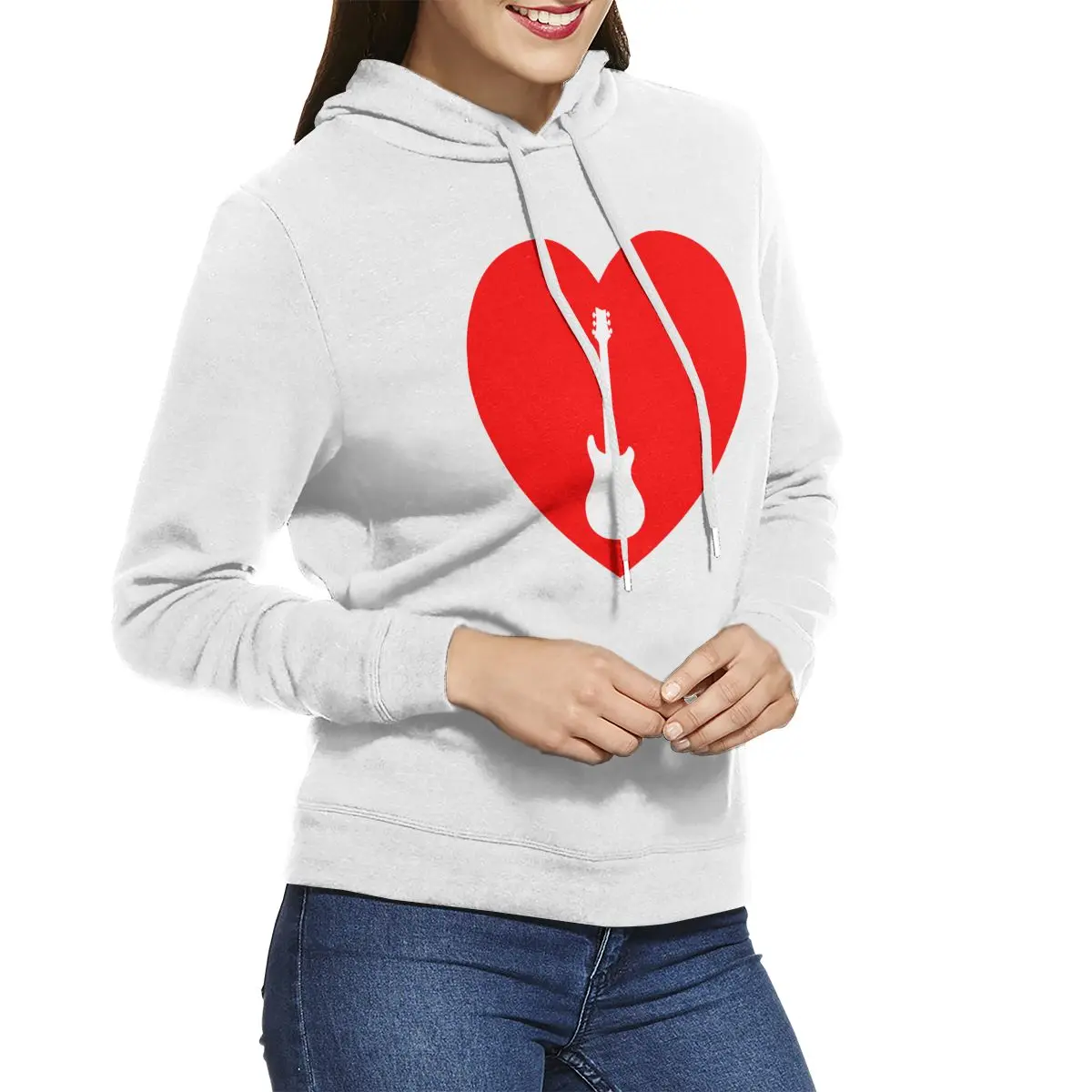 Guitar Love Heart Women's Hoodies Long Sleeve Pullover Casual Cotton Sweatshirt