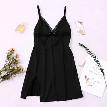

camisola sexy for women Women Cotton Sleepwear V Neck Chemise Nightgown Lace Lingerie Full Slip Dress ночная сорочка женская