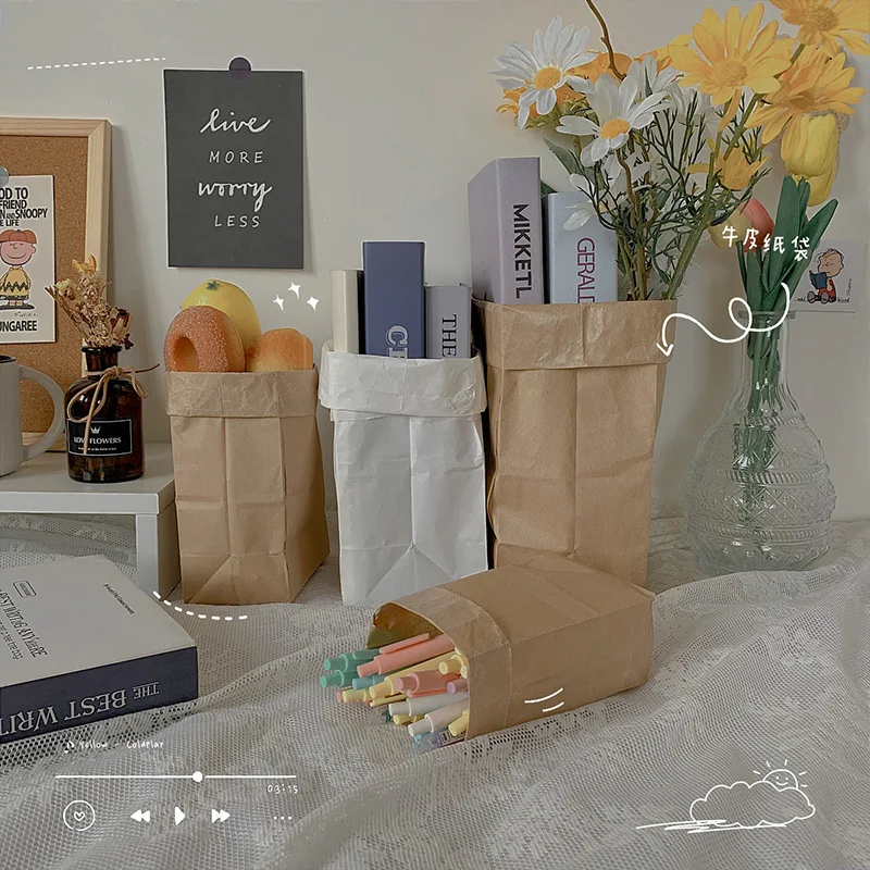 

Стильная сумка для пищевых продуктов, моющаяся, сумка для хранения из крафт-бумаги, складские принадлежности