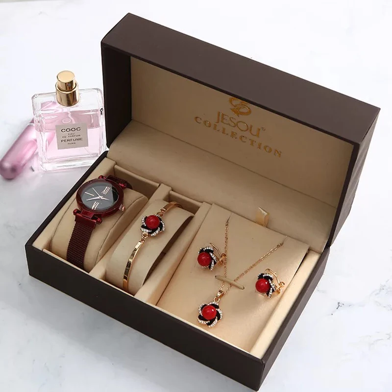 New Fashion Women Watches Set Luxury Diamond Earrings Necklace Bracelet