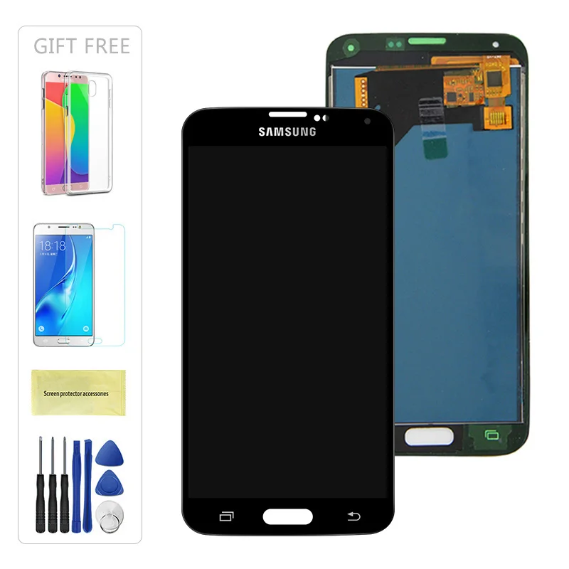 Black Тест ЖК для samsung Galaxy 4G S5 i9600 G900 G900M G900F ЖК-дисплей кодирующий преобразователь сенсорного экрана в сборе(не совместим G900H - Цвет: Black