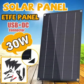 

30W ETFE Solar Panel Semi-flexible Monocrystalline Solar Cell DIY Module With 4 Protective Corners Single USB+DC for Car Yacht