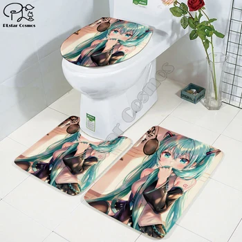 

Hatsune Miku anime 3D printed Bathroom Pedestal Rug Lid Toilet Cover Bath Mat Set drop shipping